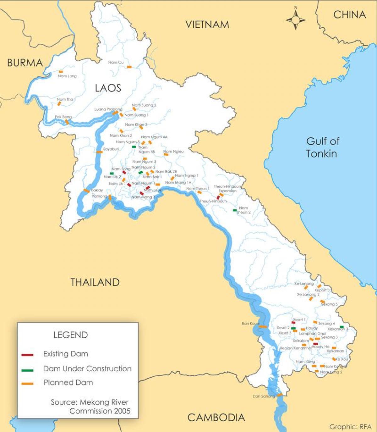 Kaart van laos rivier