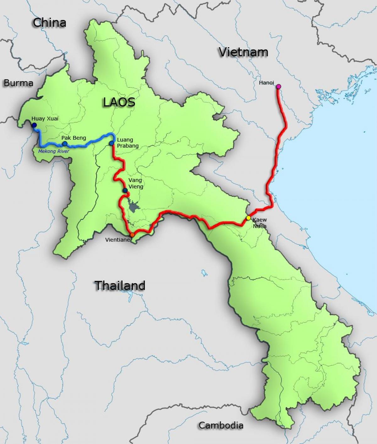 de mekong rivier in laos kaart
