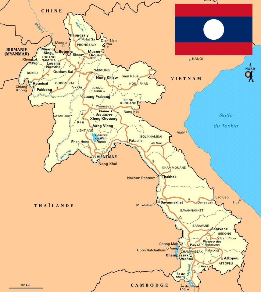 Kaart van zuid-laos