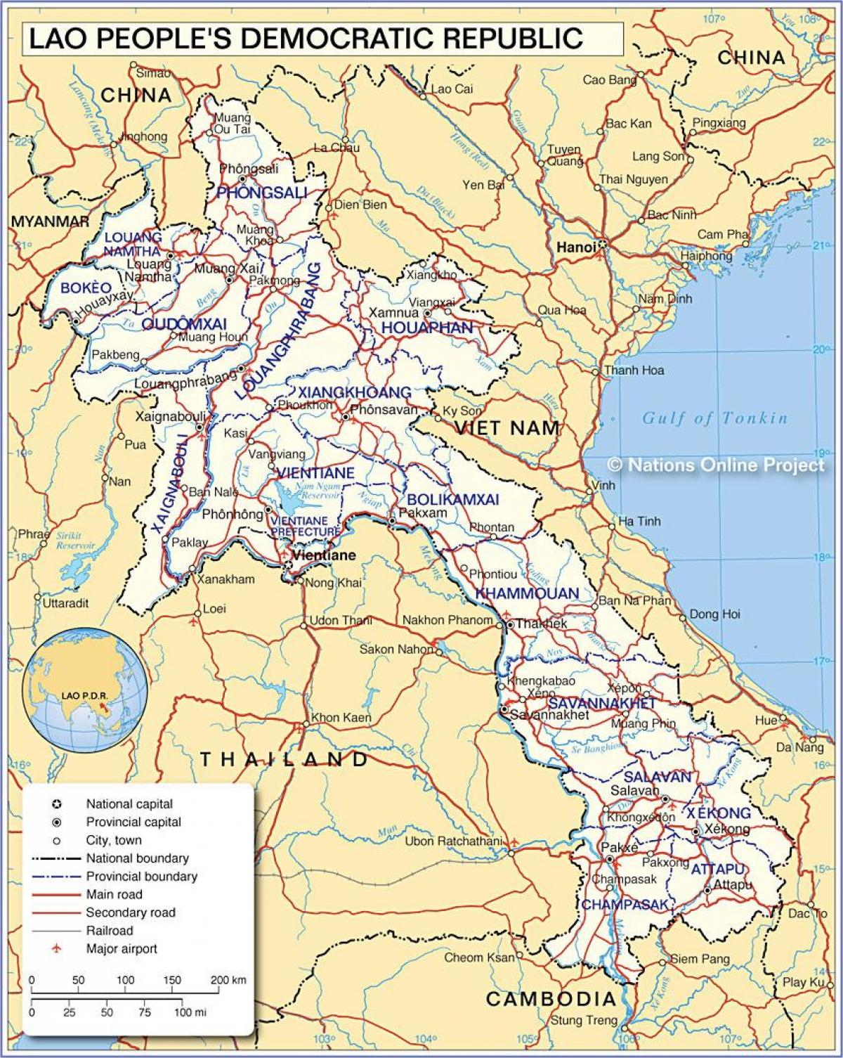 Kaart van laos en de omliggende landen