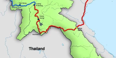 De Mekong rivier in laos kaart